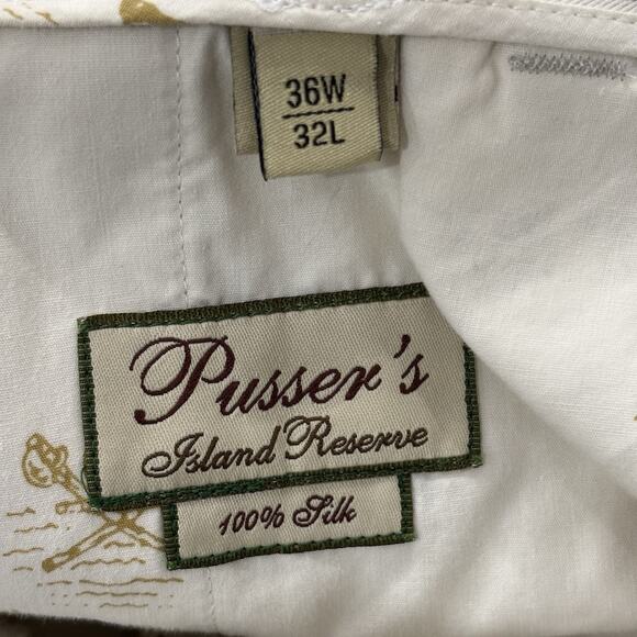 Pusser’s Size 36x32 Beige 100% Silk Pleated Front Dress Pants Island Reserve - Picture 6 of 9
